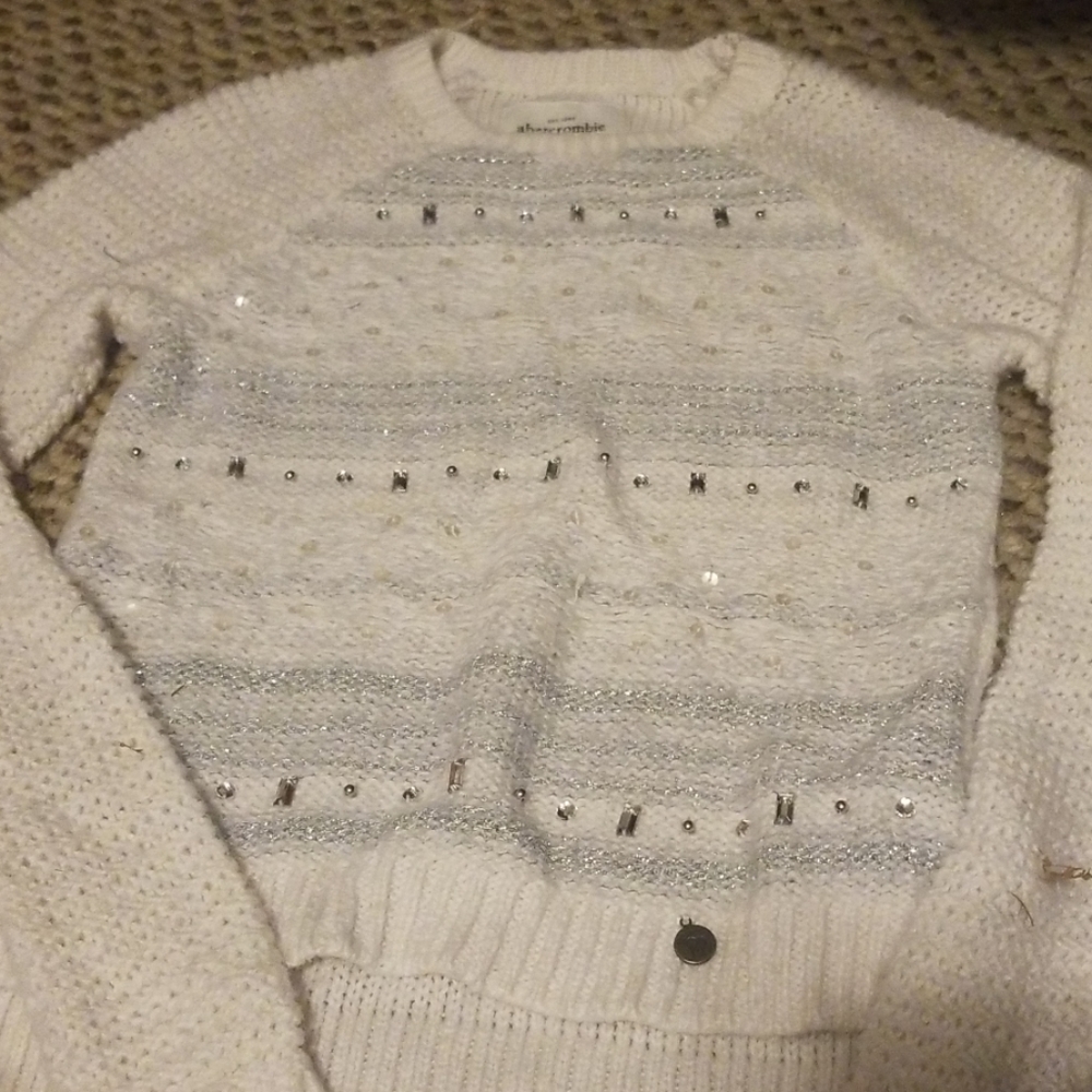 White jeweled Abercrombie girls sweater
